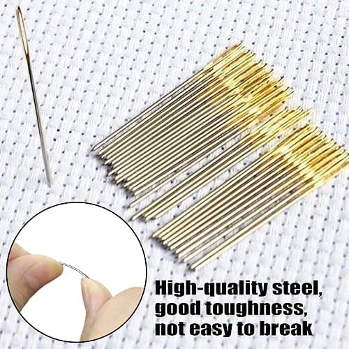 100pcs Cross Stitch Needles +1 Stainless Steel Needle Threader,Golden Color Large Eyes Cross Stitch DIY Embroidery Hand Needles Sewing Needles in Transparent Box Size 22# 24# 26# (24#) - 24# thumbnail 4