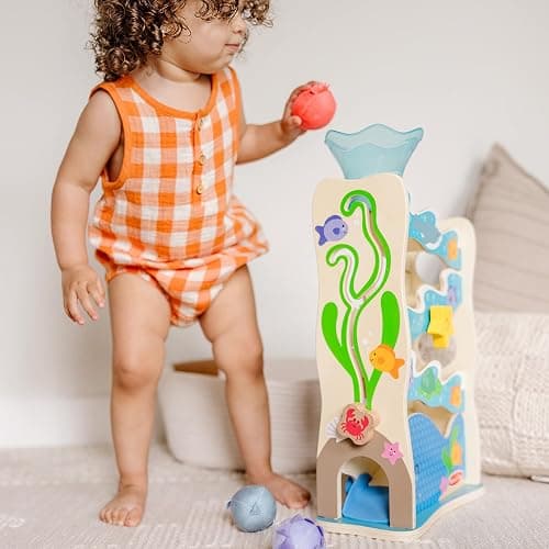 Melissa & Doug Rollables Ocean Slide Wooden Baby Ball Drop Toy, 5-Piece Ocean-Themed Infant Toys, Early Learning Activity for Fine Motor Skills & Sensory Play, Toddler Toys for Kids Ages 12m+ thumbnail 3