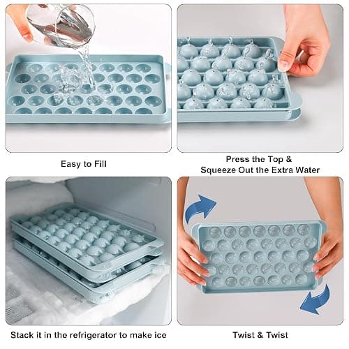 Ice Cube Tray, Ice Trays for Freezer, Ice Cube Tray with Lid Making 1in X 111 PCS Ice Ball Chilling Whiskey Cocktail & Coffee(3Pack Blue Round Ice Trays & Ice Cube Box & Scoop) thumbnail 4
