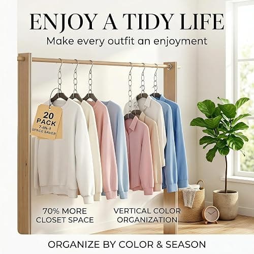 20PCS Heavy Duty Metal Space Saving Closet Chain Hangers | Retractable Multi-Loop Clothes Organizer for Home Wardrobe, Dorm & Travel | Durable Rust-Resistant Space-Saving Closet Storage thumbnail 5