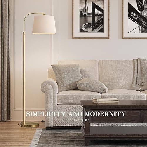 Oneach 62" Arc Floor Lamp for Living Rooms, Gold Tall Standing Lamps with Remote and Stepless Dimmable Bulb, Modern Reading Light for Bedrooms Corner Nursery Kid Office (Bulb Included) thumbnail 2