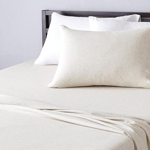 Amazon Basics 3 Piece Bed Sheet Set, 100% Cotton Jersey, Includes Super Soft, Flat and Fitted Sheets, Pillowcase, Twin, Oatmeal, Solid thumbnail 6
