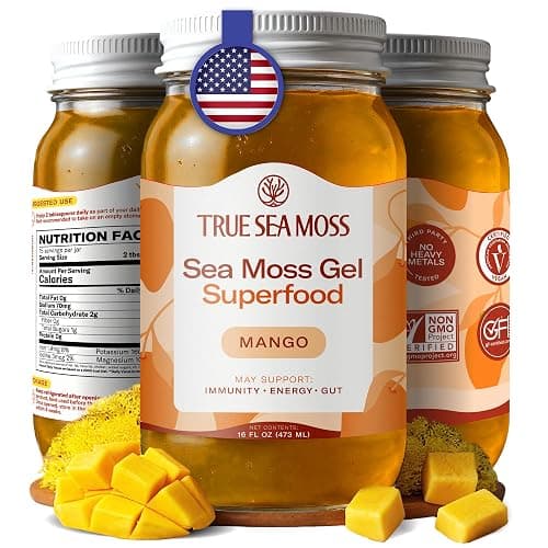 TrueSeaMoss Sea Moss Gel – Made in USA – Wildcrafted Seamoss, Fresh Fruits & Sea Vegetables – Mango, Pack of 1 (Labels may Vary) - Image 1