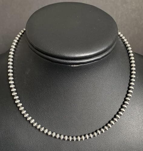 4mm Sterling Silver Oxidized Pearl Bead Necklace Southwestern everyday wear Navajo Style thumbnail 5