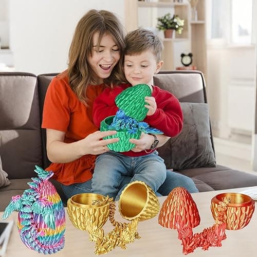 Winged Dragon Inside Surprise Egg Fun Collectible Toy Gift for Kids and Adults, 3D Printed Fantasy Dragon Ideal for Christmas Easter Birthdays and Holiday Decorations (Gold, Medium) thumbnail 3