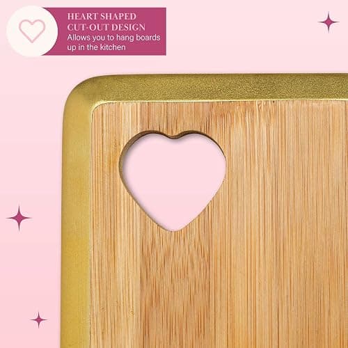 Paris Hilton Reversible Bamboo Cutting Board Set with Heart Shaped Cut-Out Design, Glamorous Gold Edge Detail and Multiple Board Sizes, 3-Pieces, Gold thumbnail 7