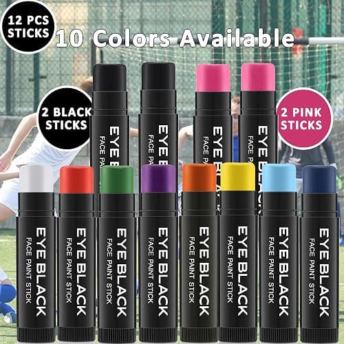 Wismee Eye Black Stick, 12pcs Multi-Colors Anti-Glare Under Eye Black Sports Grease Stick Set for Baseball Softball Soccer Lacrosse Hockey Athletes Sports Training, Sweat-Proof & Long Lasting thumbnail 5