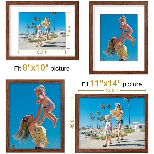 Vittanly 11x14 Picture Frames Set of 9 for Wall Mounting, Wood Grain Brown | Display Pictures 8x10 with Mat or 11x14 without Mat, Engineered Wood with Shatter Resistant Plexiglass, Gallery Photo Frames thumbnail 5