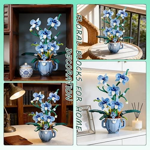 Blue Orchid Flower Building Set with Vase for Adults, Compatible with Lego Botanical Flowers, 567pcs Ideas Plant Collection Toys for Home and Office Decor, Gifts for Christmas Mother's Day thumbnail 7