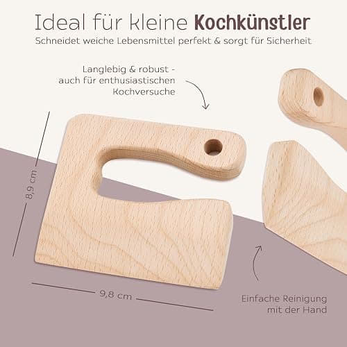 wunderwunsch® - Personalisiertes Montessori Kinder Messer mit Gravur - Sicheres Holz Baby Besteck mit abgerundeten Kanten - Geburtstag Baby Geschenk (ohne Name) thumbnail 3