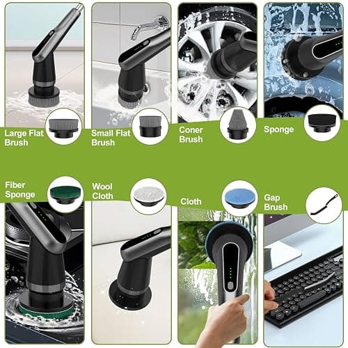WKY-Electric Spin Scrubber - Upgraded 10-in-1 IPX7 Waterproof Shower Scrubber, Retractable Handle & 2-Speed for Toilet, Bathroom, Bathtub, Tile Floors thumbnail 4