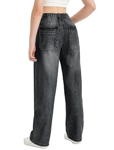 EXARUS Girls Jeans Baggy Wide Leg Cute Teen Denim Pants Junior Mid Rise Elastic Band with Pockets Casual Clothes thumbnail 5
