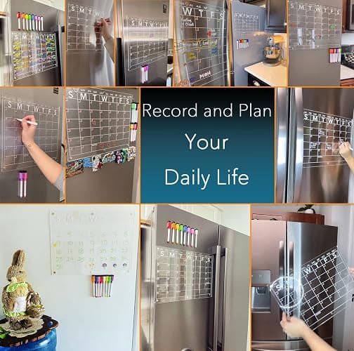 Neatsure Acrylic Magnetic Dry Erase Board Calendar for Fridge, Clear Monthly Planner Whiteboard for Refrigerator, w/ 8 Colors Markers, 15"x11" thumbnail 7