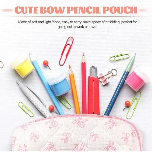 Sherr Coquette Bow Pencil Case Pink Bow Cute Pencil Pouch Soft Cotton Storage Bag Aesthetic Pattern Gift Makeup Pouch Cosmetic Bag for Women thumbnail 4
