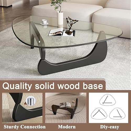 Mid Century Modern Glass Coffee Table, Black Coffee Table for Living Room, Elegant and Functional Coffee Tables,Suitable for Bedroom Living Room Reception Office Tables（Black/Transparent，Large） thumbnail 5