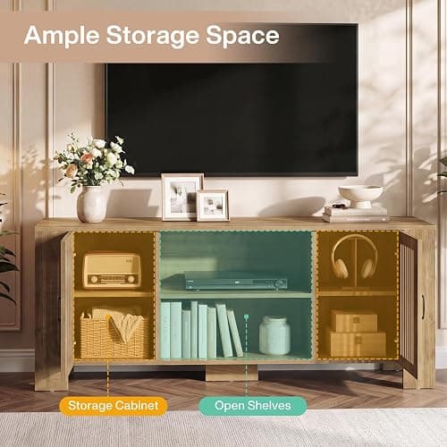 Tribesigns 70.8" Long TV Stand for 65/70/75 Inch TVs, Wood Large Entertainment Center with Storage Cabinets & Shelves, Modern Minimalist TV Console for Living Room, Bedroom, Apartment, Brown thumbnail 5