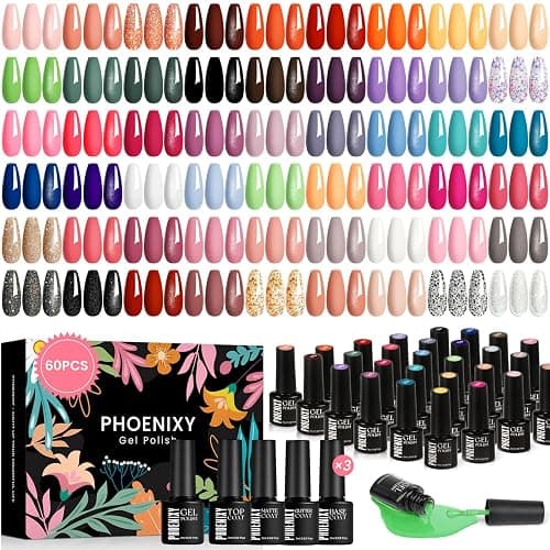 U V Nagellack, Phoenixy 54 Farben Gel Nagellack Set mit Base Top Matte Glitter Coat, Gel Nägel Set, Geschenke für Frauen Nail Art zu Hause - Image 1
