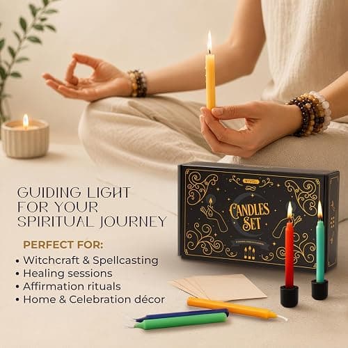 WYSPELL 36 Colored Spell Candles | 5" x 1/2" | Taper Candles Kit for Witchcraft & Decor | 6 Chime Candle Holders | Wiccan Supplies & Candlesticks Set thumbnail 7