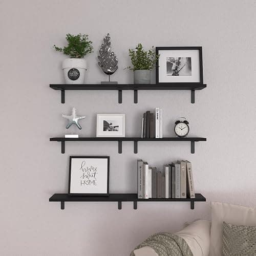 WOPITUES Wood Floating Shelves Set of 6, Shelves for Wall Decor, Farmhouse Shelf for Bedroom, Bathroom Storage Shelves, Book Shelves for Living Room-Black thumbnail 6