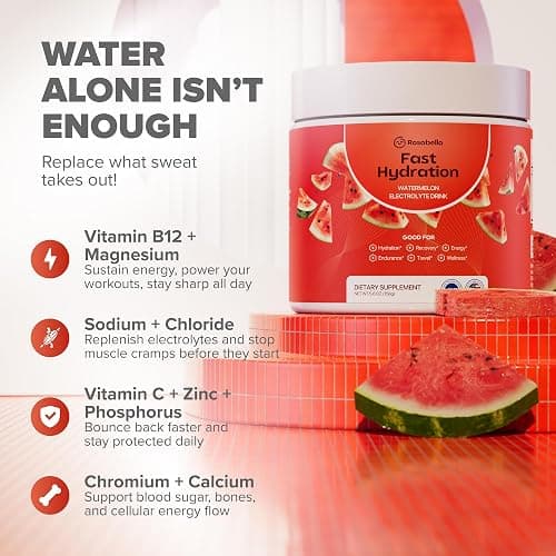 Rosabella Electrolyte Drink Powder – Watermelon – Sugar-Free Hydration Drink Mix – Electrolytes Powder with Sodium, Potassium, Magnesium, Calcium – Travel Jar – 30 Servings (5.6 oz) thumbnail 3