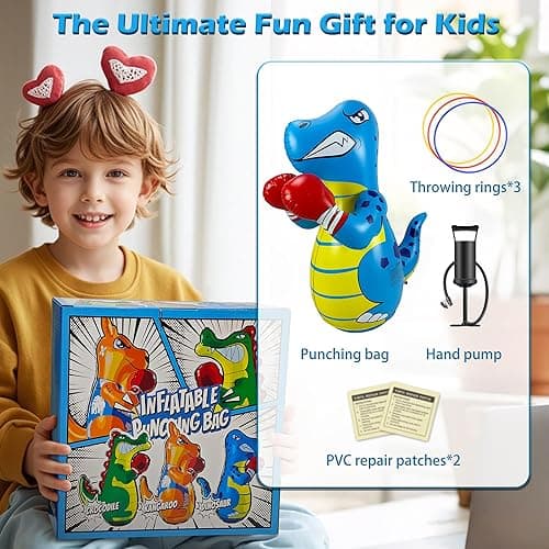Kids Punching Bag 3-8 with Air Pump, Toddler Punching Bags for Kids, Inflatable Dinosaur Toy with Bounce- Back Action, Safe Gifts for Boys & Girls Age 3-5 Add Tossing Game thumbnail 5