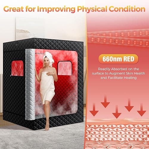 KASUE Upgraded 2 Person Sauna, Portable Infrared Sauna with 5-Layer Waterproof, 2 Steamers, 2 Folding Chair, 71”x 36”x 49” for Indoor, Outdoor, Gym, Spa, Carbon Black thumbnail 3