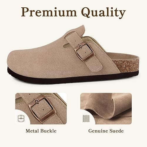 ODOLY Genuine Suede Clogs for Women Men Comfort Cork Footbed Potato Shoes | Unisex Lightweight Slip-On Leather Mules with Arch Support, Adjustable Buckle, Indoor Outdoor Footwear thumbnail 6