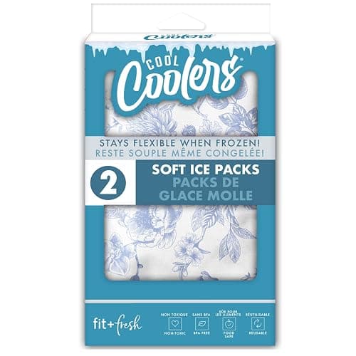 Fit & Fresh Cool Coolers 2 Pack Soft Ice for Lunch Bags, Flexible Stretch Nylon, Durable, Reusable Lunch Box Ice Packs, Soft Ice, Reusable Freezer Packs, Lunch Ice, Easy to Clean, Blue Floral thumbnail 7