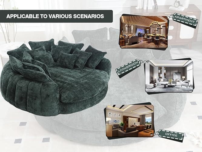 Oversized Round Chaise Lounge Chair, 81.1in Extra Wide Round Accent Chair for 2 People, Upholstered Barrel Chair, 14 Pillows, Comfy Cloud Daybed Lounge Fluffy Sleeper Sofa Chair, Living Room - L1056-green - 2 Seat-81.1in thumbnail 9