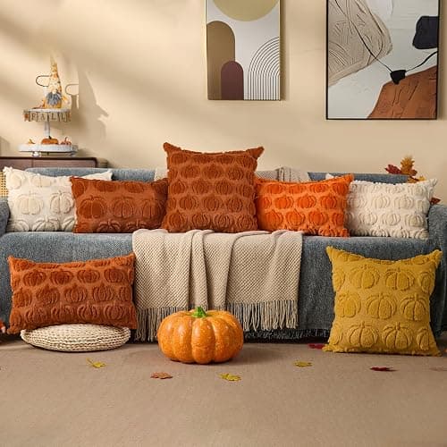 DFXSZ Fall Pillow Covers 12x20 Fall Decorations Autumn Beige Big Pumpkins Decor Soft Plush Faux Fur Wool Couch Cushion Case for Chair Sofa Living Room Home Decor YZT100A thumbnail 6