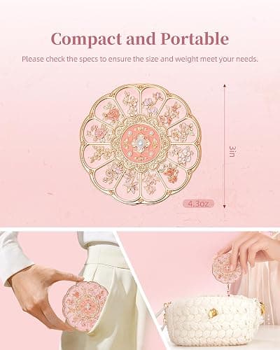 Imperblooms Twelve Flower Goddesses Compact Mirror, Mini Makeup Mirror with Small 2X Magnifying, Portable Double Sided Pocket Mirror for Purse, Pink Gifts for Women Girls thumbnail 2