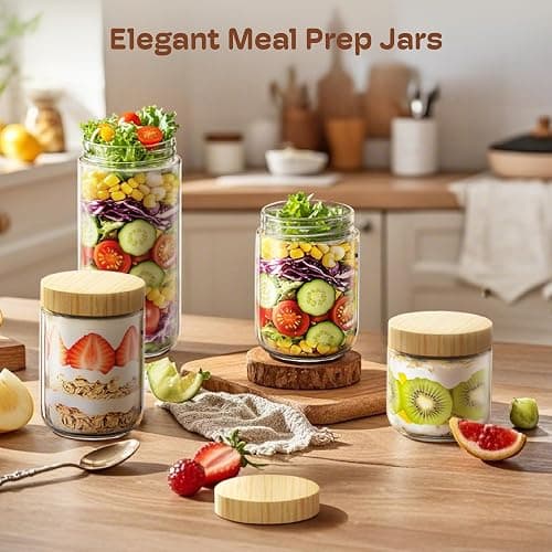 16 oz Overnight Oats Containers with Bamboo Lids, Glass Mason Jars 2 Pack | Airtight Seal Keeps Leakproof, Wide Mouth for Easy Filling & Cleaning, Ideal for Chia Pudding, Yogurt Parfaits & Meal Prep thumbnail 2