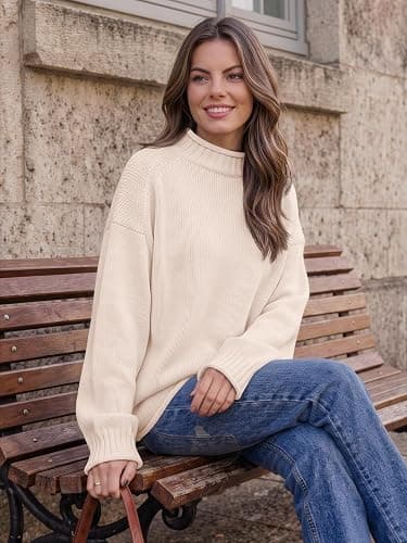 Trendy Queen Womens Oversized Sweaters Mock Neck 2026 Fall Knit Outfits | Winter Chic Fashion, Long Sleeve Tunic, Rolled Edge Pullover, Comfy Cozy Slouchy Fit, Versatile Cute Casual Clothes thumbnail 5