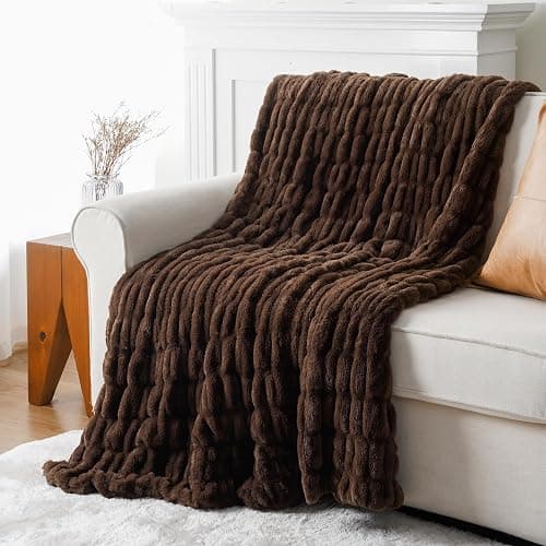 BATTILO HOME Rust Brown Faux Fur Throw Blanket for Bed, Large Double Side Reversible Ruched Rabbit Fur Blanket for Couch, Living Room, Soft Warm Mink Cozy Blanket, 60x80 Inch thumbnail 9