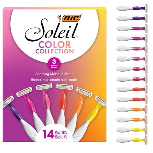 BIC Soleil 3 Colors Women's Disposable 3-Blade Razors, Aloe Vera Strip, College Dorm Room Essential, Shower Caddy and Toiletry Bag Ready, 14-Pack thumbnail 2
