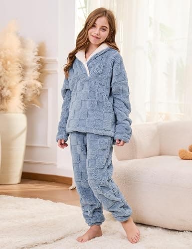 Lentta Girls Fleece Pants Sets Fuzzy 2 Piece Outfits Casual Warm Pullover Top Sweatshirt Sweatsuit with Pockets 5-14Y thumbnail 3