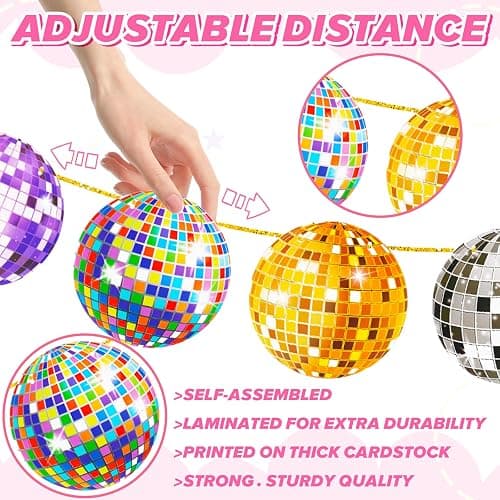 Grevosea 2 Pcs Colorful Disco Ball Party Banner, Disco Themed Party Supplies for Baby Shower, Classroom & Family Gatherings thumbnail 3