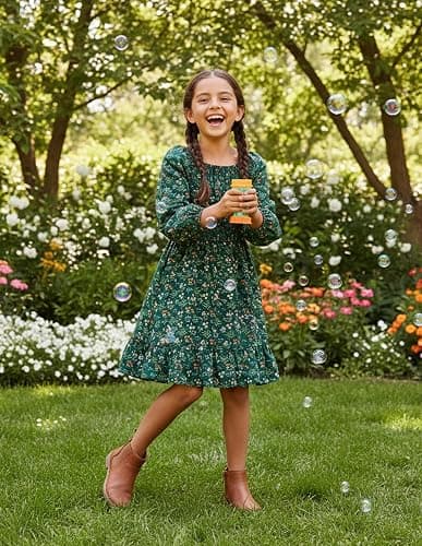 GRACE KARIN Girls Fall Dress Floral Long Sleeve Midi with Smocked Waist for Holiday Party 6-14Y thumbnail 3
