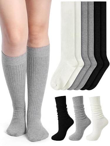 Shihanee 3 Pairs Winter Women Knee High Socks Long Ribbed Knit Slouchy Boot Socks Warm Gifts for Women Girls - Image 1