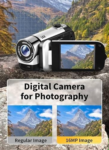 Diyeeni 1080P Digital Camera for Photography, 16MP Vlogging Camera 16X Digital Zoom Digital Camera with 2.4in 360° Flip Screen, Compact Travel Camera for Teens Adult Beginner Kids (Black) thumbnail 2