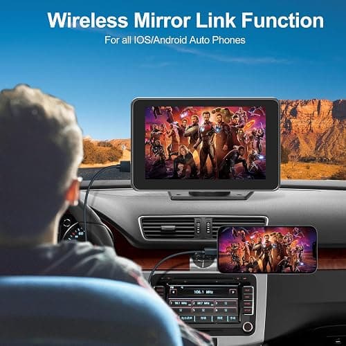 FUNAURORE Wireless CarPlay Screen for Car, 7" Android Auto, Backup Camera | Backup camera with night vision, Bluetooth audio, Mirror link, GPS navigation, Voice control, Portable, Fit all vehicles thumbnail 4