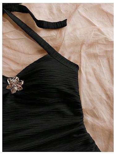 SOLY HUX Women's V Neck Halter Tops Open Back Y2k Ruched Floral Metal Summer Going Out Cami Tops thumbnail 2