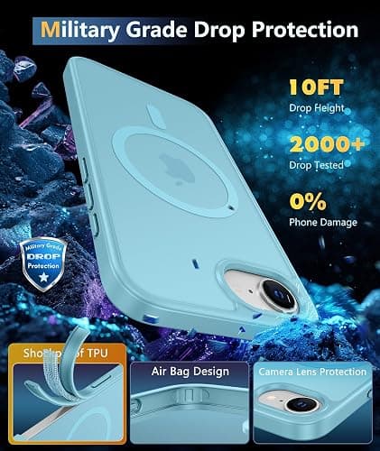 FNTCASE for iPhone 16e Case: [Compatible with Magsafe] Translucent Matte Cases with [Screen Protector] Military Grade Shockproof Protective Phone Cover - Teal thumbnail 6