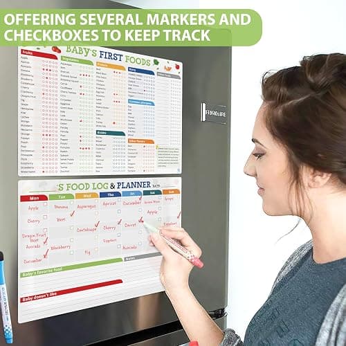 POCAZONE Set of 2 Baby First Foods Tracker Fridge Magnet, Nutrition Poster, Daily Log Meal Planner Checklist, 101 Foods Before 1, Dry Erase Whiteboard for Refrigerator, 3 Dry-Erase Markers thumbnail 3