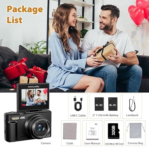 4K Digital Camera for Photography, 4K 64MP Vlogging Camera for YouTube with 3" 180° Flip Screen, Compact WiFi Camera with 18X Digital Zoom, 32GB Micro SD Card & 2 Batteries, Black thumbnail 8