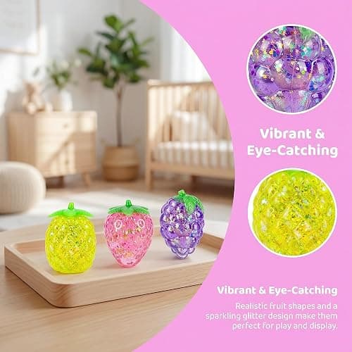 3 Pack Pineapple Squishy Strawberry Stress Balls, Grape Miniature Figurines | Strawberry Squishy Pineapple Balls, Miniature Grape Collectible Figurines for Garden Decoration, Tabletop Decor for Adults thumbnail 4