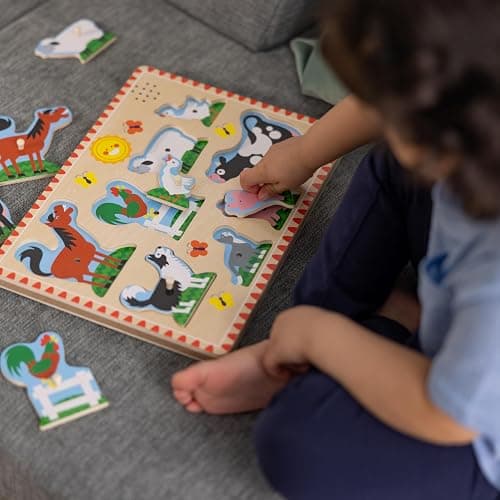 Melissa & Doug Farm Animals Sound Puzzle - Wooden Peg Puzzle With Sound Effects (8 pcs) - Farm Animals thumbnail 7