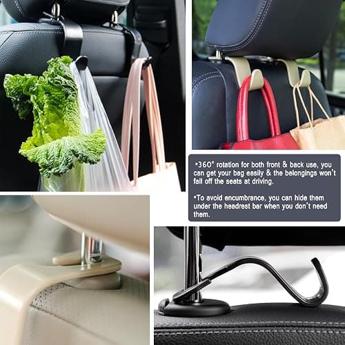 Amooca Universal Multifunctional Car Vehicle Headrest Hook, Organizer Hanger Storage Hook for Bag Purse Cloth Grocery (Beige Set of 4) thumbnail 3