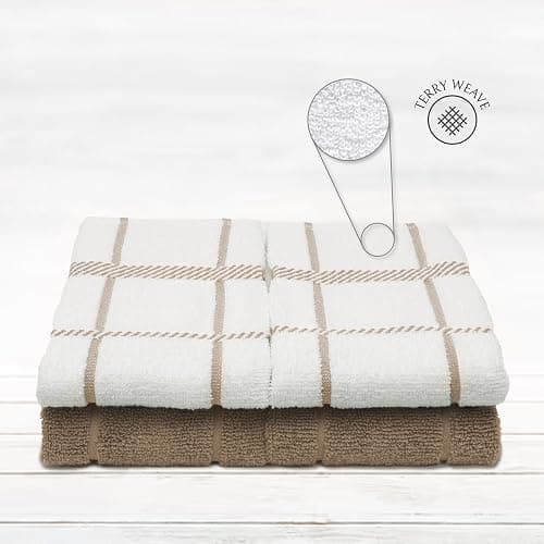 Mellow Buff 100% Cotton Terry Dish Towels, 4 pack16 x26 Inches, Super Soft and Absorbent Kitchen Towels, Perfect for Kitchen Cleaning and Dish Washing | Tan thumbnail 4
