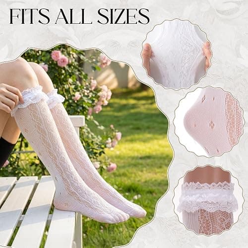 scenicamp 6 Pairs Women's Fishnet Knee High Socks Stylish Lace Hollow Stockings, Fishnet Mesh Hollow Out Calf Socks for Women thumbnail 4